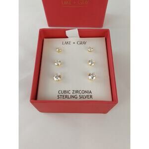 Lake + Gray Sterling Silver Cubic Zirconia Stud Earrings Gold